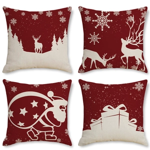 Christmas Pillow Covers Linen Decorative Cushion Case For Sofa Home Decor Xmas Holiday Party Reindeer Santa Pattern