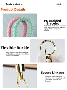 Detail of pink and green braided PU leather cord with golden 360-degree rotating clasp