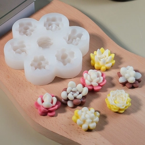7-in-1 succulent and flower silicone mold for DIY crafts with finished colorful plaster soap