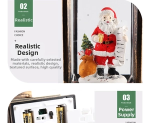 Detail of Santa Claus figure inside festive lantern with bottom battery compartment view