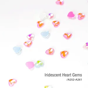 Colorful translucent heart shaped nail art rhinestones with multi-faceted gradient finish