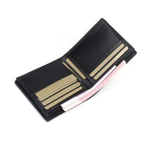 Men's black genuine leather bifold wallet with multi-card slots and minimalist design