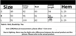 Detailed size chart for long sleeve crochet top with bust and length measurements