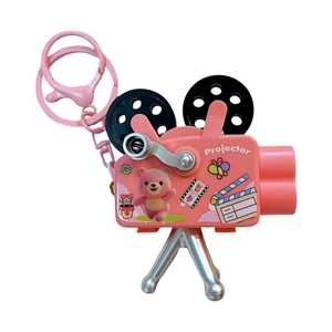 Schattige roze cartoon camera projector sleutelhanger met lichtgevende functie