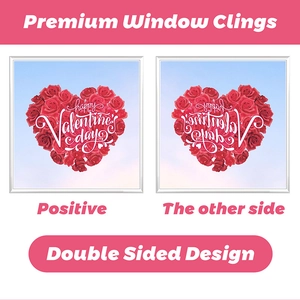 Stickers de fenêtre Saint-Valentin double face avec cœur en roses rouges et texte festif