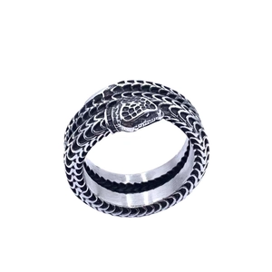 Retro snake head stainless steel ring for men with detailed silver scale texture