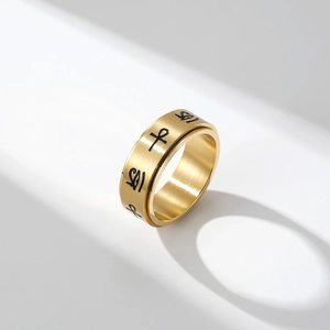 Golden Ankh and Eye of Horus spinner ring in stainless steel for anxiety relief