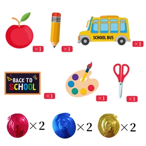 12-teiliges Back-to-School Deko-Set mit bunten Spiralen und Schulbus-Motiven für Schulanfang