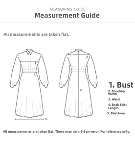 Detailed size chart and measuring guide for floral long sleeve palace style dress