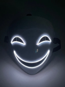 White LED glowing smiley mask for Halloween and cosplay parties with bright white light