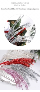 Sparkly Christmas glitter picks in red silver and purple for festive floral arrangements