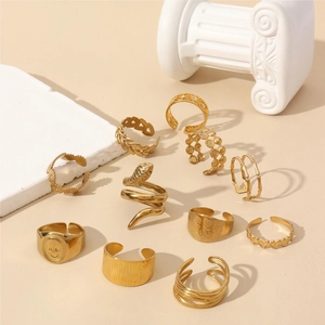 11pcs vintage 18k gold plated open ring set with snake and heart designs for women