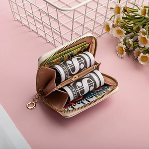 Detail view of cream PU leather wallet interior with multi-card slots and coin pocket