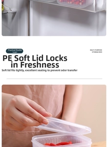 Detail of clear food storage box with PE soft lid for fresh kitchen organization