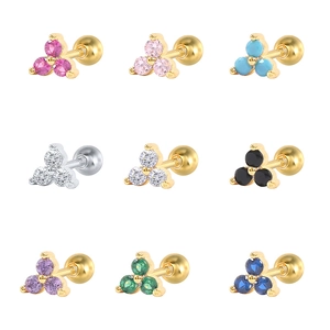 Set of S925 sterling silver triangle crystal stud earrings in multiple vibrant colors