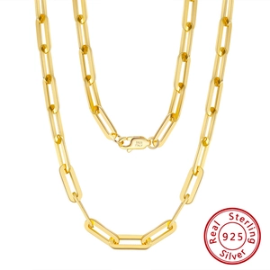 Paperclip Link Chain Necklace 925 Sterling Silver Mirror Polished Minimalist Geometric Jewelry For Women Men Italy