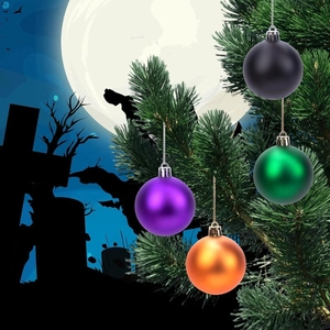 Halloween decorative 24pc plastic ball ornaments in black orange purple and green