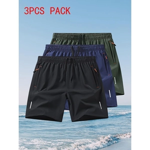 Men's Sports Shorts Quick Drying Polyester Drawstring Elastic Waist Zipper Pockets Reflective Strip Training Basketball