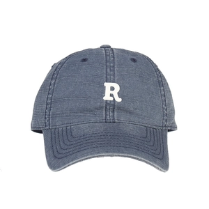 Klassische gewaschene Denim-Baseballkappe mit weißem R-Buchstaben-Stickerei und Schirm