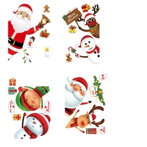 Christmas window stickers set with Santa, reindeer and snowman in 4 festive cartoon designs