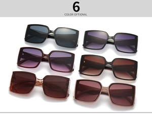 Six color options of oversized square fashion sunglasses with gradient lenses in a grid