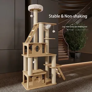 Multi Level Cat Tree Tower With Solid Wood Sisal Scratching Posts Space Capsule Condo For Indoor Cats Play Rest