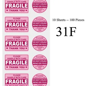 Fragile Warning Stickers Handle With Care Labels Pink Adhesive Shipping Packaging Mailing Moving Warning Tags