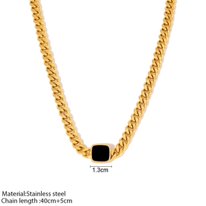 Gold chunky chain necklace with black square pendant in polished stainless steel