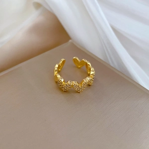 Minimalist gold plated open heart ring with sparkling micro-pave cubic zirconia crystals
