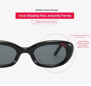 Macro detail of glossy black oversized sunglasses frame showing face-slimming curves
