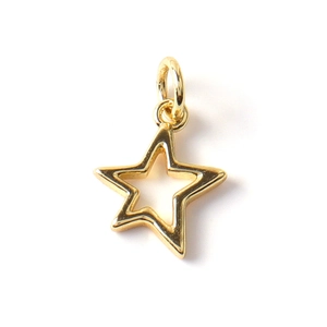 Detail of 18k gold plated star pendant with sparkling cubic zirconia inlay and jump ring