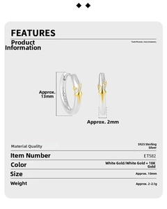 Detailed size specifications for S925 sterling silver hoop earrings with star accents