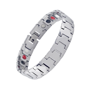 Herren Silber Titanstahl Magnettherapie Armband mit H-Gliederkette und Gesundheitssteinen