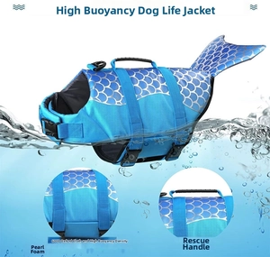 Detail of 600D oxford dog life jacket with mermaid tail and durable rescue handle