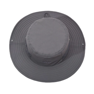 Dark grey outdoor sun hat with wide brim, breathable mesh and adjustable drawstring