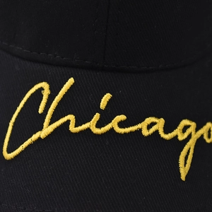 Classic black washed cotton baseball cap with yellow Chicago embroidery detail