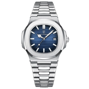 Poedagar ultra-thin men's waterproof quartz watch with blue dial and steel strap
