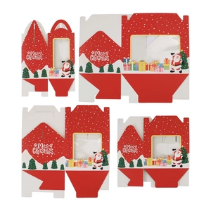 Scatola Per Muffin E Cupcake Di Natale Confezione Regalo In Carta Rossa Con Manico Finestra Trasparente Stampa Babbo Natale Porta Dolci