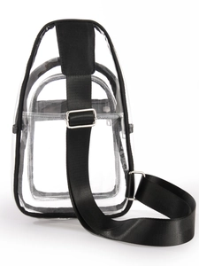 Waterproof clear PVC sports chest bag with adjustable black shoulder strap and metal buckle
