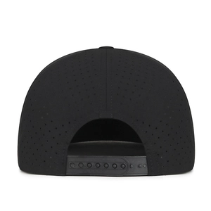 Lightweight breathable black snapback hip hop hat with laser-cut ventilation holes