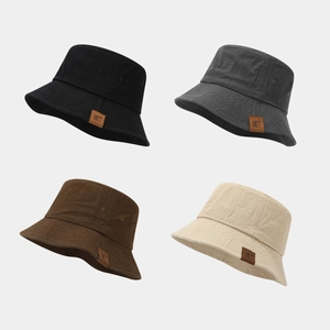 Cappello Da Pescatore Cotone Protezione Solare Pieghevole Outdoor Retro Stile Giapponese Patch In Pelle Unisex Tinta Unita
