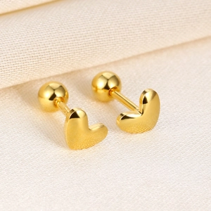 Elegant gold S925 silver heart stud earrings with secure screw-back closures for women