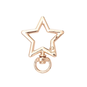 Professional gold star-shaped zinc alloy keychain clip with swivel ring on white background