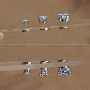 Three sizes of magnetic zircon ear studs for non-pierced ears in polished silver finish