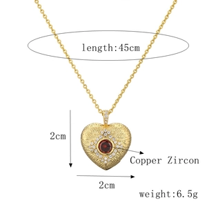 Copper zircon heart pendant necklace dimensions and weight on a clean white background