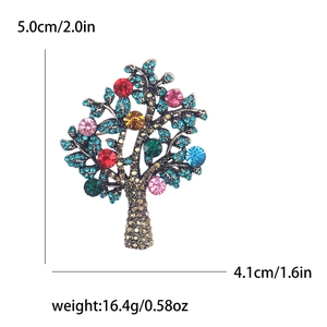 Elegant tree of life brooch with colorful rhinestones on bronze base for women suits