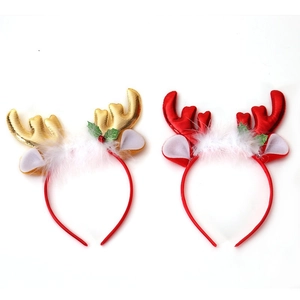 Weihnachts-Rentier-Geweih-Haarreifen mit goldenen und roten Geweihen für Party-Dekoration