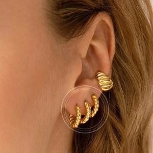 Minimalist gold-plated twisted hoop earrings set for women with elegant spiral texture
