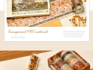 Detail of vintage floral PET tape set with creative botanical patterns for journaling