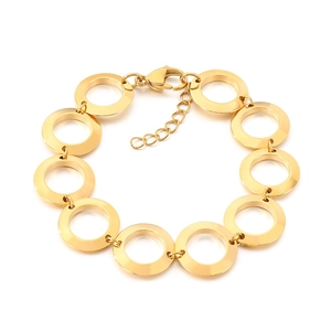 Elegant 18K gold plated stainless steel interlocking ring bracelet on white background